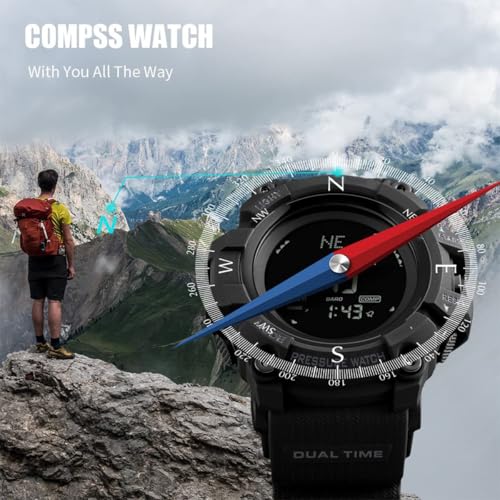 Watch Compass, Altimeter Barometer Thermometer Temperature, Pedometer, Military Army Waterproof Outdoors Sport Digital Watch for Men
