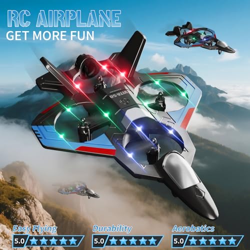 RC Planes for Kids Adults, Foam Remote Control Airplane Jet Helicopter Drone Toys for Kids Adults 8-12 12-16, Remote Control Plane Airplane Toys with Led Lights, 360° Flip Stunt Rotation