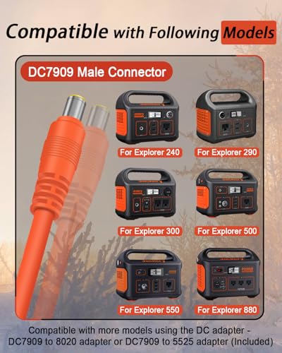 YEZriler 14AWG Car Charging Cable for Jackery Portable Power Station Explorer 3000 2000 1500 1000 880 550 500 300 290 240 160 Jackery Accessories Cigarette Lighter Charger DC Adapter Cord 2M - Orange