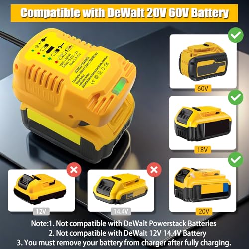 Car Battery Charger Replace for Dewalt 20V 60V MAX Lithium Ion Battery Charger DCB203 DCB201 DCB204 DCB206 DCB606 DCB609 Vehicle Charger(NOT for 12V)