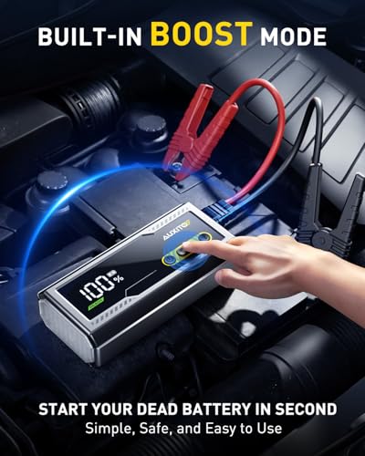 AUXITO 6000A Jump Starter, 12V Car Battery Jump Starter, Up to All Gas & 12L Diesel Engine with LED Display, Portable Jump Box with 3 Modes Flashlight and Jumper Cable, Storage Case