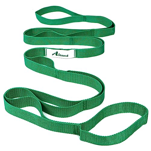 Abiarst Stretching Strap Yoga Straps for Physical Therapy, 10 Loops Non-Elastic Stretch Band for Pilates, Flexibility, Exercise and Gymnastics