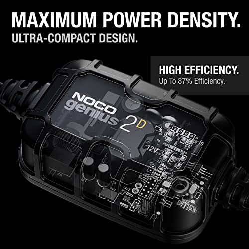 NOCO GENIUS2D: 2A 12V Smart Onboard Battery Charger - Direct-Mount Automatic Maintainer, Trickle Charger & Desulfator with Overcharge Protection & Temperature Compensation – for Lead-Acid Batteries
