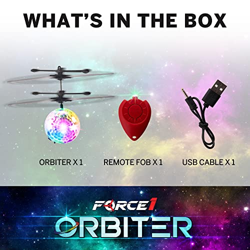 Force1 Orbiter Flying Orb Ball Toy Hand Operated Spinner Drones for Kids - Mini UFO Drone Toys with Remote, Rechargeable LED Indoor Floating Hover Hand Controlled Orb Toys
