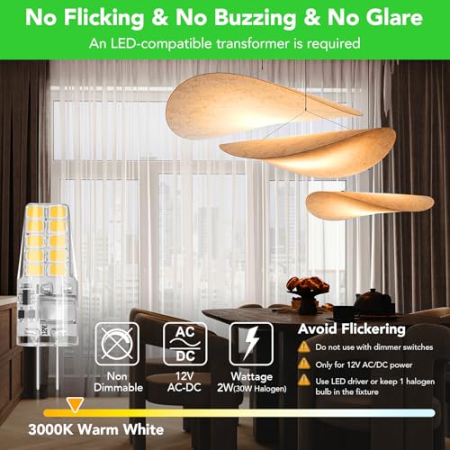BUBO 10 Pack G4 LED Bulb 2W Equivalent 30W 3000K Warm White 250 Lumens 360°Beam Angle, T3 Halogen Bulb Replacement Landscape Bulbs, AC/DC 12V Led Lights G4 Bi-Pin Base for Outdoor Landscape Lighting