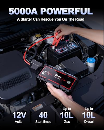 Jump Starter, Battery Jumper Starter Portable, Car Battery Jump Starter with 3 Modes Flashlight, Compass, Power Bank and Jumper Cable