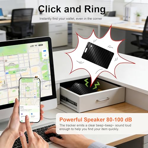 Wallet Tracker Card, Slim Rechargeable Bluetooth Item Locator, Smart Finder Compatible with Apple Find My for Wallet, Luggage, Passport, IP68 Waterproof (iOS Only) (Carbon Fiber Black)