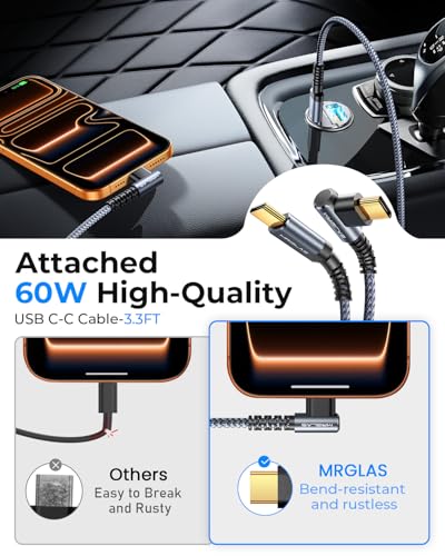 MRGLAS 90W Fast iPhone 17/16 Car Charger, USB C Car Charger with Type C Cable, PD45W & QC45W, Flush Fit, All Metal, Cigarette Lighter RV Power Adapter for iPhone 17 16 Samsung S26 S25 Ultra Pixel 10