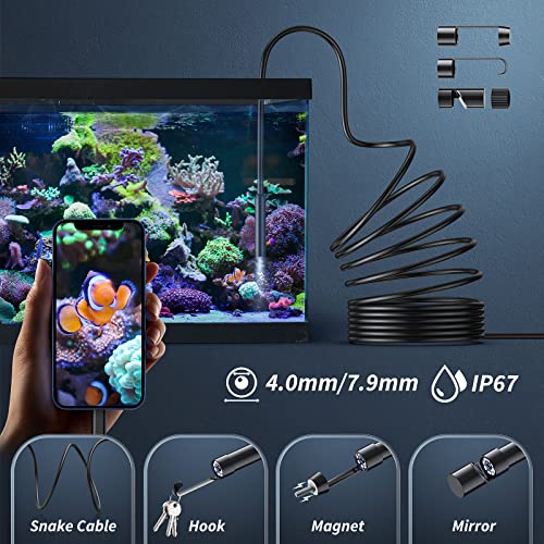 Endoscope Camera with Light, 1920P HD Borescope Tools with 8 Adjustable LED Lights, Endoscope with Semi-Rigid Snake Camera, Inspection Borescope for iOS and Android - 16.4ft Single Lens