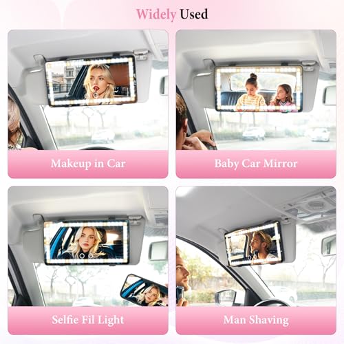 SINGARO Car Sun Visor Vanity Mirror - Rechargeable Makeup Mirror with 60 LEDs, 3 Light Modes & Dimmable Touch Control for Cars, Trucks, SUVs, Car Interior Accessories for Women (Black)