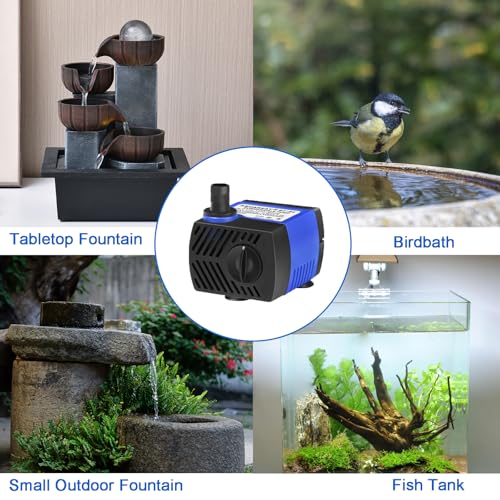 AQUANEAT Small Fountain Pump, 80 GPH Mini Submersible Water Pump with 3.3 ft Tubing, for Aquarium Fish Tank, Pet Water Fountain, Hydroponics, Pond Waterfall Filter Pump