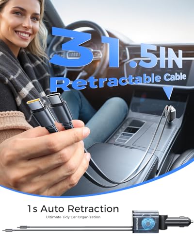 SUPERONE Retractable Car Charger, [Ultra-Compact] 6-Port Car Charger USB C, iPhone Car Chargers Fast Charging with Dual USB C Cables, RV Power Adapter for iPhone 17/16/15/14/13/12 Series