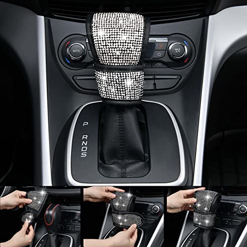 CAR PASS 11 PCS Bling Diamond Car Accessories for Women, Sparkly Rhinestone Steering Wheel Cover, Bling Seat Belt Cushion, Glitter Shift Knob Cover, Car Cup Holder Coaster, Cute Interior Sets Silver