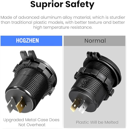 Upgraded 4 Port 12V USB Outlet, 78W Dual PD & QC Aluminum Alloy USB Ports with LED Voltmeter Waterproof for Cars, Cigarette Lighter Replacement 12V Socket for Boats RV Trucks and Motorcycles