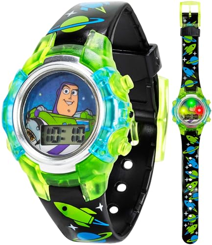 Disney Pixar Toy Story 4 Buzz Lightyear Kids Flashing LCD Watch with Colorful Light-Up Dial, Durable Case, Space-Themed Strap – Perfect for Ages 4+ Boys and Girls – Fits Wrists 5.5" to 8"