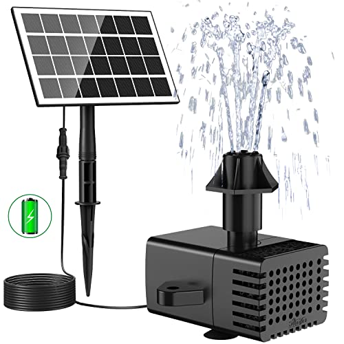 Jutai Solar Fountain Works in Cloudy Day with 2000mAH Battery Backup, 3.5W Glass Panel DIY Water Pump Kit with Sucker and Stake for Bird Bath, Water Feature,Garden, Outdoor-7 Nozzles,16.4ft Power Cord