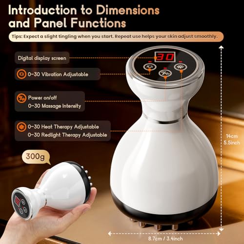 Red Light Lymphatic Drainage Massager Anti Cellulite Massage Tool | Microcurrent Electric Heat Vibration, Reduce Cellulite Stretch Marks, Skin Tightening, Full Body Leg Belly Stomach Massage