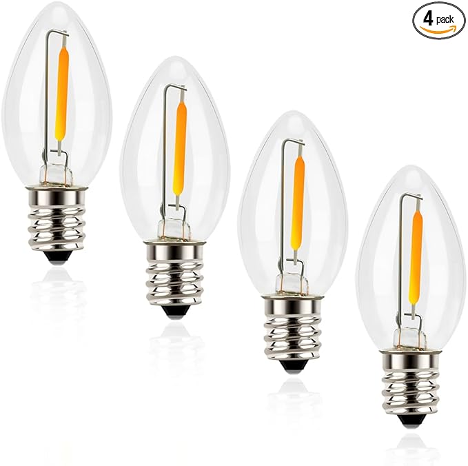 Emotionlite Night Light Bulbs, C7 Candelabra LED Light Bulbs, E12 Chandelier Base, 4W 5W 6W 7W Incandescent Equivalent, Warm White, 2700K, Clear, 4 Pack