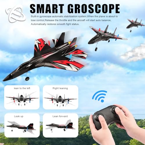 New Upgrade SU27 RC Airplane, Remote Control Fighter Toys, 2.4GHz 6-axis Gyro Stabilizer RTF Glider Aircraft Plane with 2 Batteries Easy to Fly Outdoor Toy for Adults Kids Beginners Boys