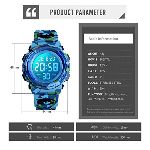 cofuo Kids Digital Watch for Boys Girls, Boys Watches Ages 3-17,Sport Outdoor Watch for Kid, 50M Waterproof Analog Multifunctional Chronograph LED Alarm Stopwatch Silicone Band, Kids Gift