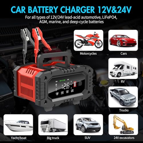 YONHAN Battery Charger 20A 12V/24V LiFePO4 Lead Acid Fully Automatic Battery Maintainer, Car Battery Trickle Charger Automotive w/Repair, Winter Mode, for AGM, STD, Gel, Deep Cycle Batteries