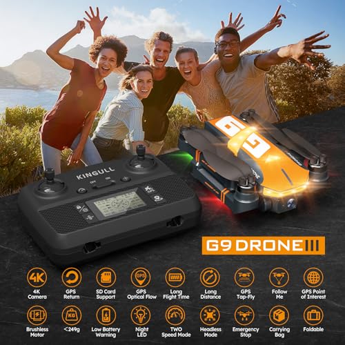 GPS Drones with 4K Camera for Adults with Brushless Motor and Follow Me Mode,Long Flight Time and Distance,5G FPV Transmission and Auto Return,G9 Foldable RC Quadcopter for Beginner,Under249g (Dark gray)