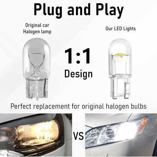 30 PCS Car 194 LED Bulbs, 168 2825 W5W T10 Wedge COB LED Replacement Bulb, 6000K License Plate Light Bulb, Error Free Interior Bulb for Dashboard Light, Dome Lights,License Plate Lights (White)