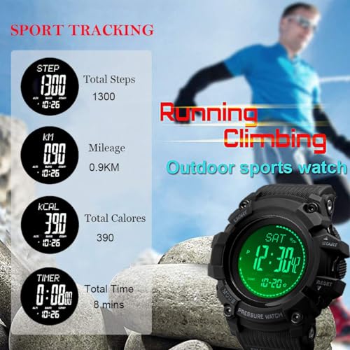 Watch Compass, Altimeter Barometer Thermometer Temperature, Pedometer, Military Army Waterproof Outdoors Sport Digital Watch for Men