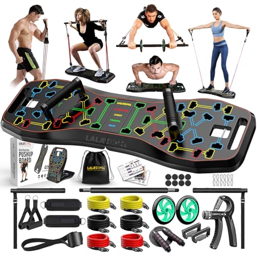 LALAHIGH Push Up Board,36 in 1 Home Gym Equipment with Ab Roller Wheel & Resistance Bands, Portable Foldable Workout Board for Full Body Strength Training Men Women,Gift for Boyfriend