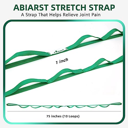 Abiarst Stretching Strap Yoga Straps for Physical Therapy, 10 Loops Non-Elastic Stretch Band for Pilates, Flexibility, Exercise and Gymnastics
