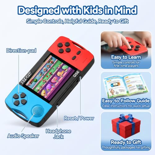Handheld Games for Kids with 3.5" IPS Large Screen Built-in 216 Retro Video Games Portable Gaming Player with Rechargeable Battery Mini Arcade Electronic Toy Gifts for Boys Girls (Blue+Red)