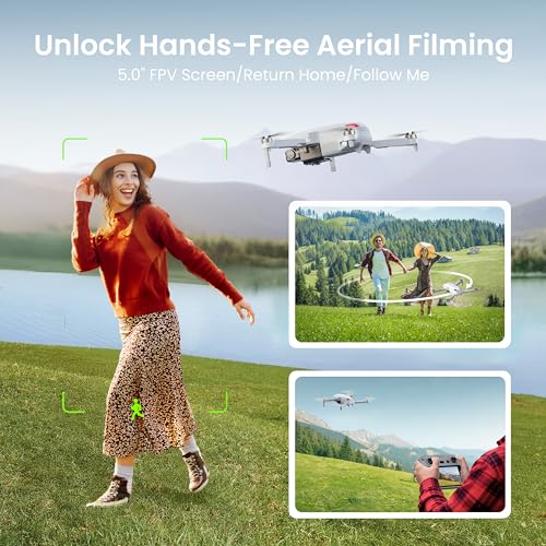 Drone with EIS 4K Camera for Adults, GPS Drone with 5.0" Screen on Controller, 70 Mins Flight, Long Range Transmission, AI Track&Orbit Mode, Follow Me, Auto Return, Lightweight and Foldable RC Drones for Beginner Toy Gifts, Under 249g