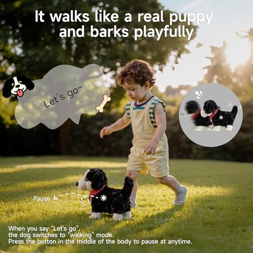 Electronic Interactive Plush Dog Toy, Realistic Robot Puppy Toy, Walking, Talking, Barking, Tail Wagging, Voice-Activated Control Stuffed Animal Pet Toys for Children Ages 3+