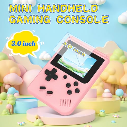 Retro Gaming Console, Built-in 400 Classic Retro Game Console, 3.0 Inch IPS Screen Retro Handheld Game Console, 1020mAh Rechargeable Battery, Portable Arcade Video Gaming Console (Pink)