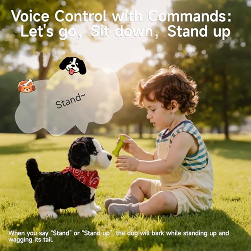 Electronic Interactive Plush Dog Toy, Realistic Robot Puppy Toy, Walking, Talking, Barking, Tail Wagging, Voice-Activated Control Stuffed Animal Pet Toys for Children Ages 3+