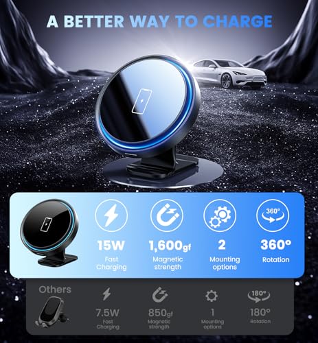 Magnetic Car Mount Charger 15W Magnetic Wireless Car Charger for iPhone 17 Accessories Magnetic Phone Holder for Car 3 in 1 Magnetic Car Mount for iPhone17Pro/16/15/14/13/12 Series Gifts for Men Women