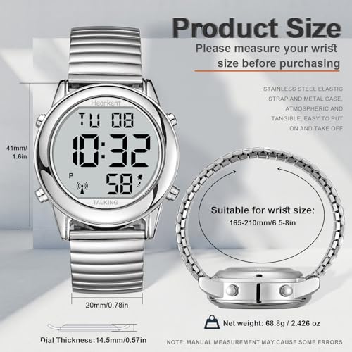 Large Digital Talking Watch English Speaking for The Blind, Elderly or Visually impaired Receives US Signals Automatic Time and Date Correction Big Numbers Easy to See Loud and Clear-Hearkent-2117M