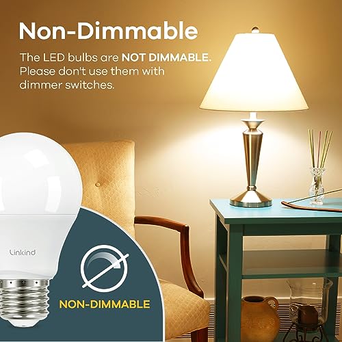 Linkind A19 LED Light Bulb, 60W Equivalent, 2700K Soft White Light Bulbs, 800 Lumens 8.5W Non-Dimmable LED Bulbs, E26 Standard Base, Energy Efficient for Bedroom Home Office, 6 Packs