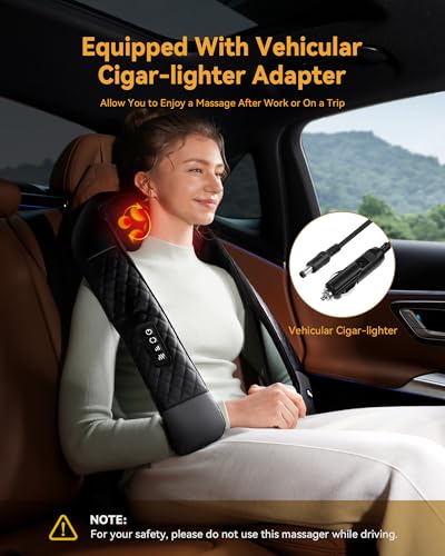 Shiatsu Neck & Back Massager with Heat – 4D Deep Tissue Kneading Massage Pillow for Shoulders, Legs & Full Body (Plug-In Design)