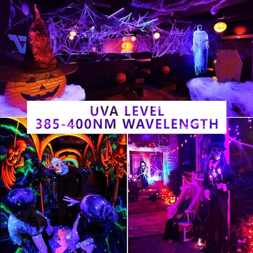 LED Black Light Bulbs 2 Pack, A19 9W UV Black Light Replace Up to 100W, 120V E26 Base UVA Level 385-400nm, Glow in The Dark for Body Pain, Blacklights Party, Halloween