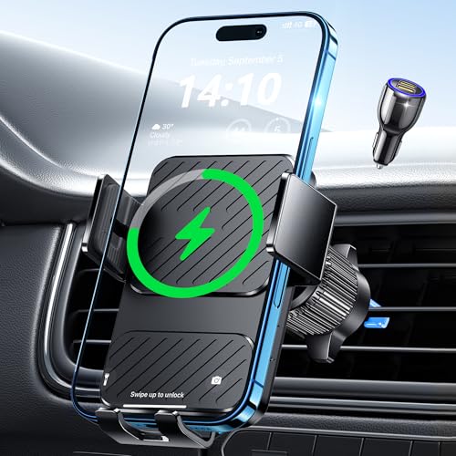 Wireless Car Charger, Phone Holders for Your Car 15W Fast Charging Auto Clamping, Air Vent Car Phone Mount for iPhone 17 16 15 14 13 Mini Pro Max XR, Samsung Galaxy S25 Ultra S24 S23 S22 S21