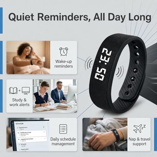 Vibrating Alarm Wristband Clock for Heavy Sleepers Wake Band Wrist Watch Silent Vibration Bracelet Loud Adults Strike Deaf People Despertar with that Won't Partner Extremely Deep (Black)