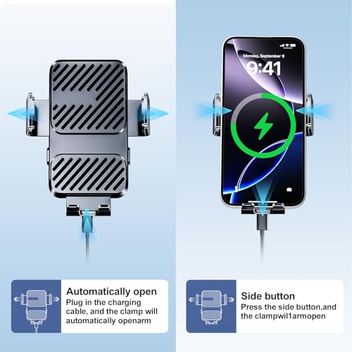 3 in 1 Wireless Car Charger, Phone Holders for Your Car 15W Fast Charging Auto Clamping, Car Phone Mount for iPhone 17 16 15 14 13 Mini Pro Max XR, Samsung Galaxy S25 Ultra S24 S23 S22 S21