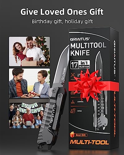 17 in 1 Multitool Knife Fire Starting Stick Bottle Opener Saw for Camping | Screwdrivers Whistle Window Breaker for Hiking, Outdoor, Survival and Everyday Use Gifts for Men Dad