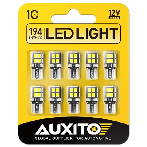 AUXITO 194 LED Bulb 6000K White 168 2825 W5W T10 Wedge 14-SMD Interior Car Bulbs Replacement for Dome Map Door Courtesy Trunk License Plate Parking Lights, 10 PCS