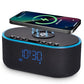 Odokee Wireless Charging Alarm Clock Radio: Qi Certified Fast Wireless Charger for iPhone Samsung - 10W Stereo Bluetooth Speaker - Dimmable Digital Clock with FM Radio for Bedroom Black