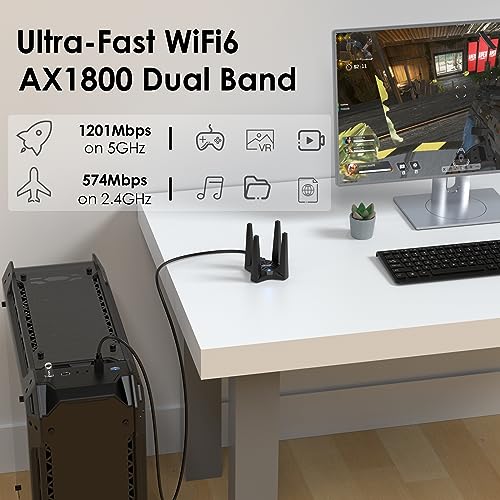 USB WiFi Adapter for Desktop PC, WAVLINK AX1800 WiFi 6 Adapter, Dual Band 2.4GHz/5GHz Wireless Network Adapter with 4x3dBi High Gain Antennas, MU-MIMO, OFDMA, WPA3, Supports Windows 10/11 Only