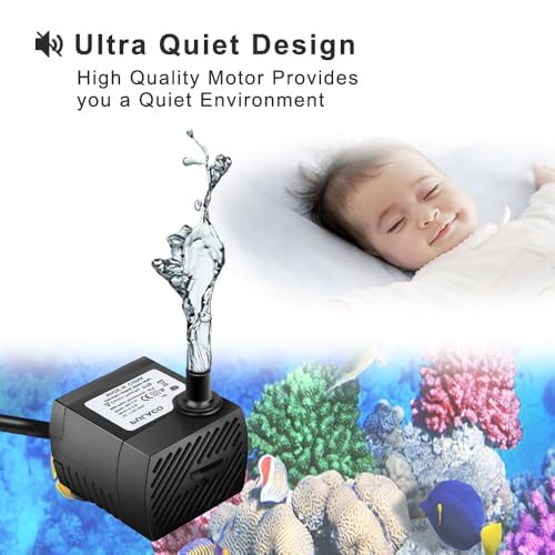 PULACO 95GPH 5W Mini Submersible Water Pump with 3.3 ft Tubing for Aquarium Fish Tank, Pond, Fountain, Hydroponics