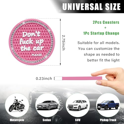 Ziciner 2 Pack Bling Car Cup Holder Coaster, 2.75 Inch Anti-Slip Auto Insert Cup Coaster, Crystal Car Drink Cup Mat Perfect for Women Girls, Universal Interior Decor Accessories (Pink)