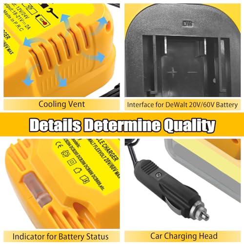 Car Battery Charger Replace for Dewalt 20V 60V MAX Lithium Ion Battery Charger DCB203 DCB201 DCB204 DCB206 DCB606 DCB609 Vehicle Charger(NOT for 12V)